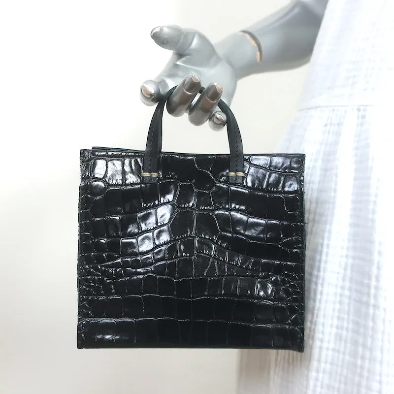 Clare V. Simple Tote Bebe Black Croc-Embossed Leather Mini Crossbody Bag NEW