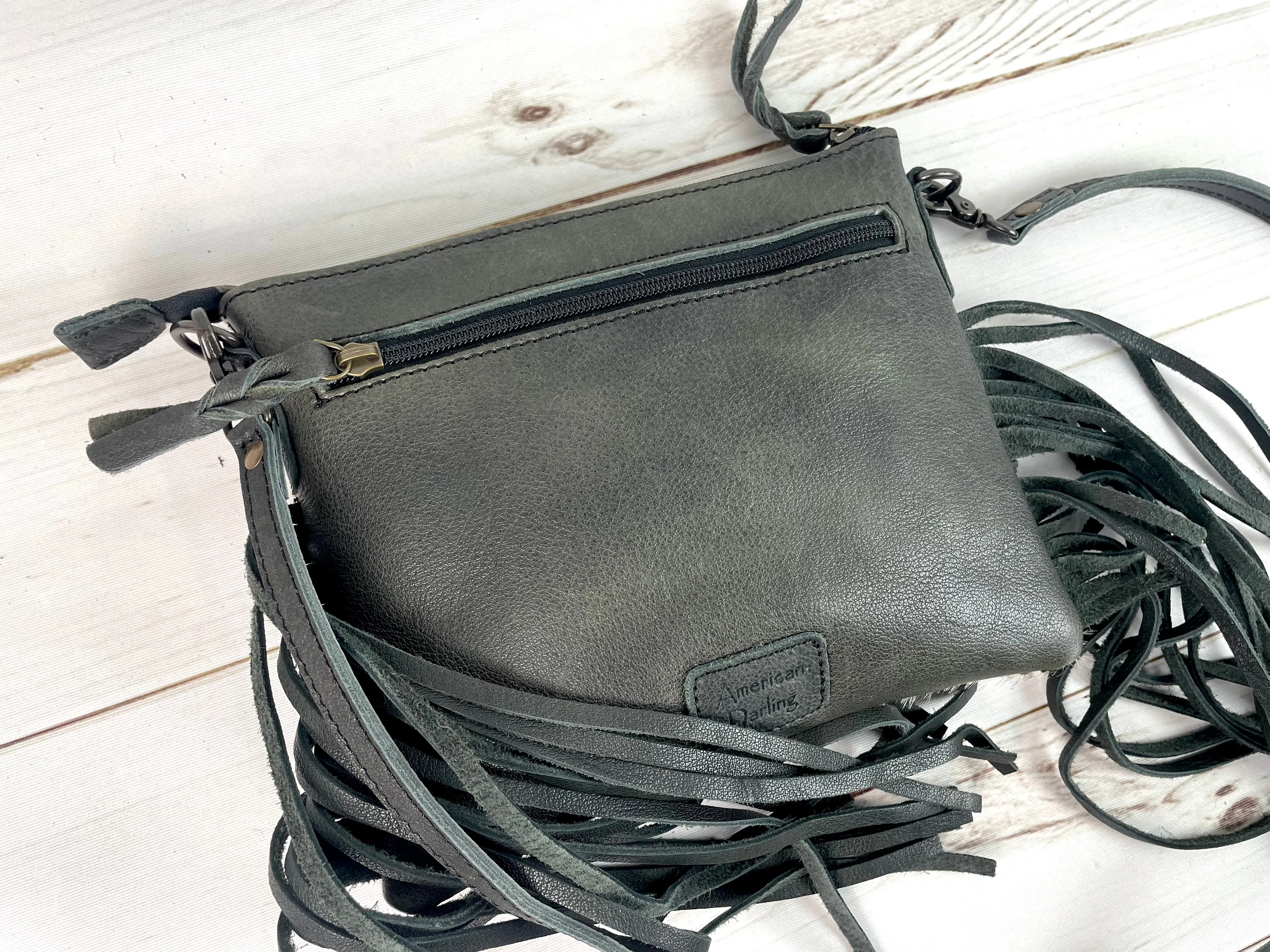 Clearance! Snakeskin Pattern on Hide Leather Fringe Handbag