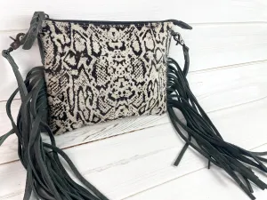 Clearance! Snakeskin Pattern on Hide Leather Fringe Handbag