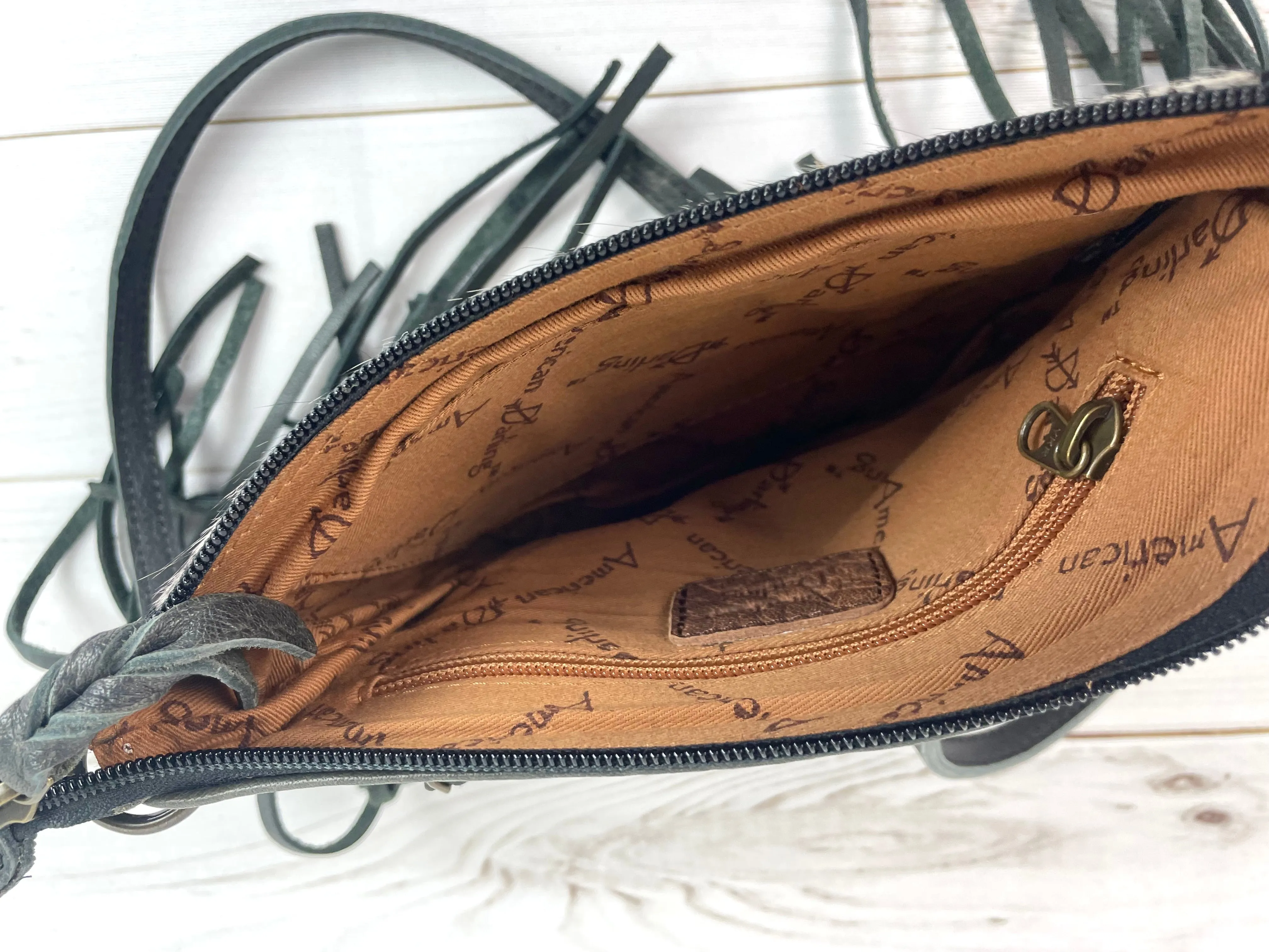 Clearance! Snakeskin Pattern on Hide Leather Fringe Handbag