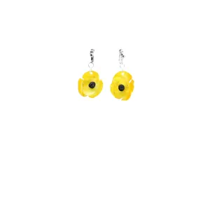 Clip on Hanging Poppy Flower Earrings - Yellow