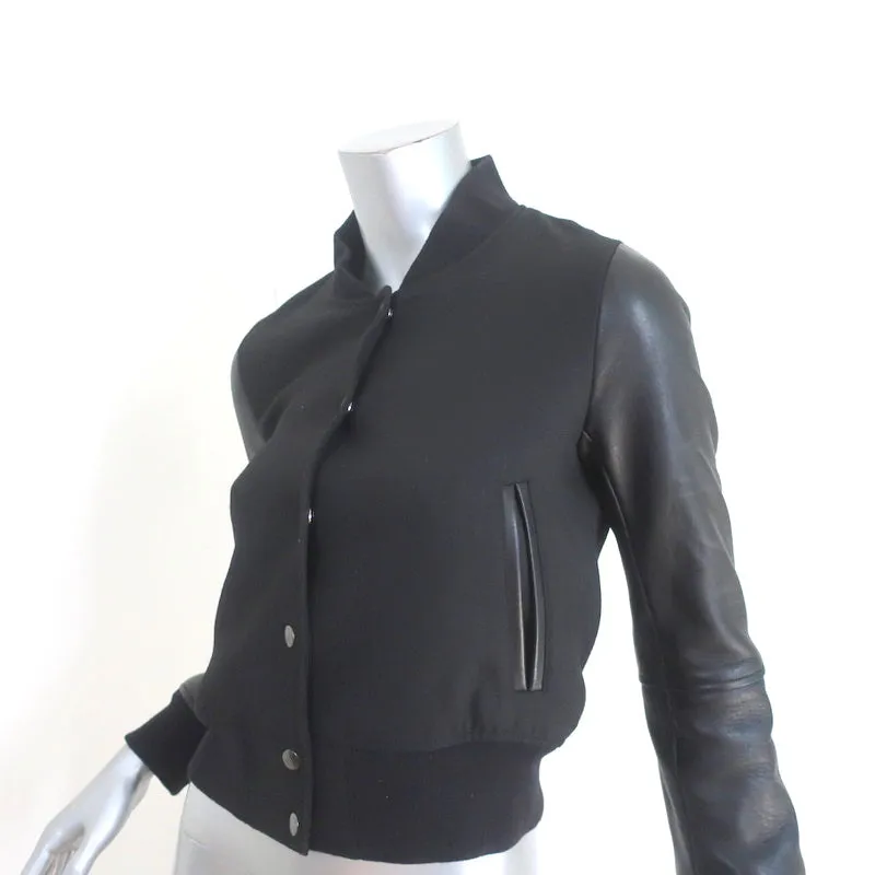 Club Monaco Varsity Jacket Regan Black Leather & Stretch Twill Size Extra Small