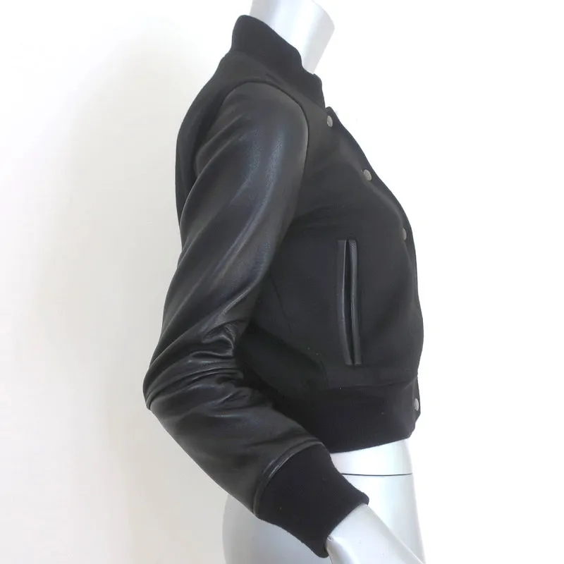 Club Monaco Varsity Jacket Regan Black Leather & Stretch Twill Size Extra Small
