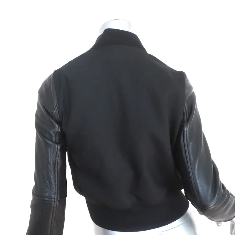 Club Monaco Varsity Jacket Regan Black Leather & Stretch Twill Size Extra Small
