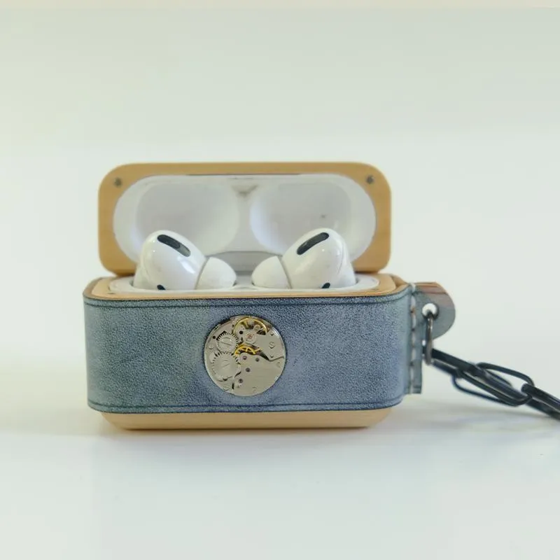 Coffee Wood Leather AirPods Pro Case with Clip Leather 1,2 AirPods Case Airpod Case Cover