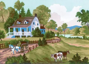 Collection d'Art Printed Needlepoint Tapestry Canvas Needlecraft 20x25cm - Farm Scene