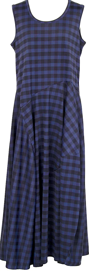 COMME des GARCONS JAPAN. TRICOT. Gingham Navy Check Curve Switching Dress