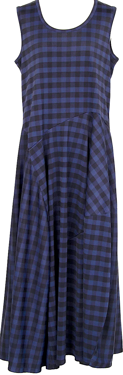 COMME des GARCONS JAPAN. TRICOT. Gingham Navy Check Curve Switching Dress