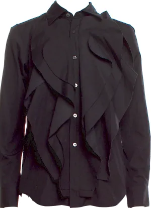Comme des Garçons Japan. Black Ruffle Embellishments Long Sleeve Button-Up Top