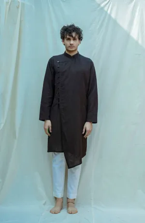 Cotton X Linen Black Overlapped Kurta