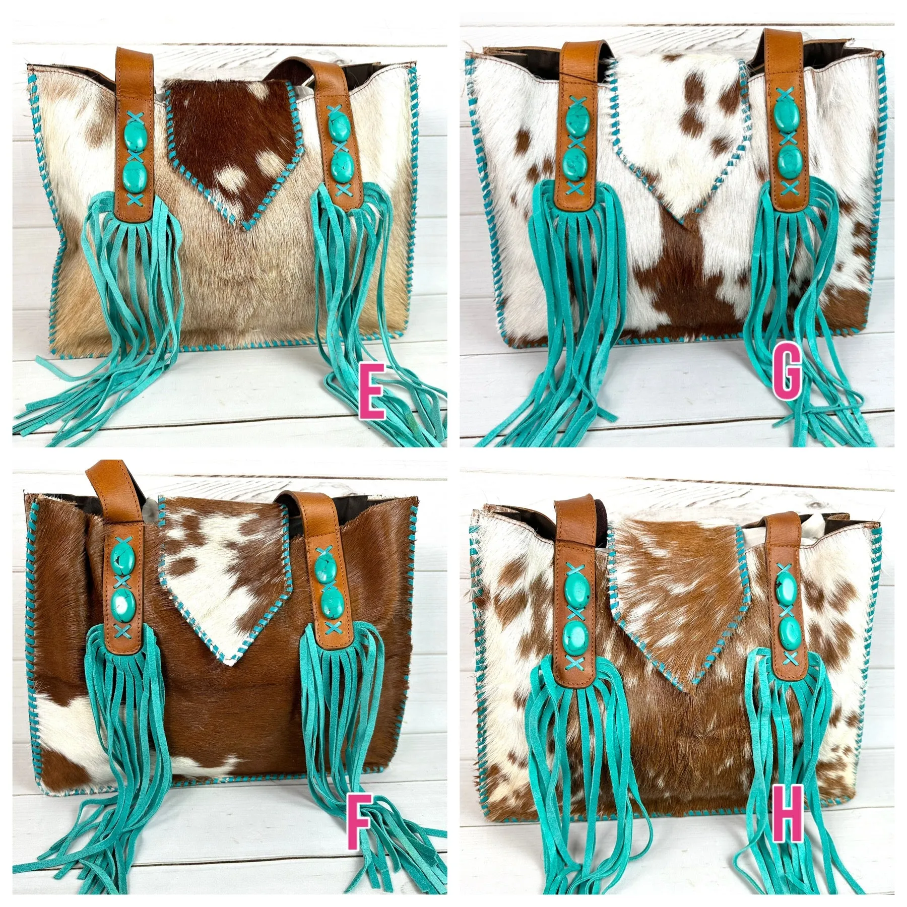 Cowgirl Brown Cowhide Turquoise Fringe Tote