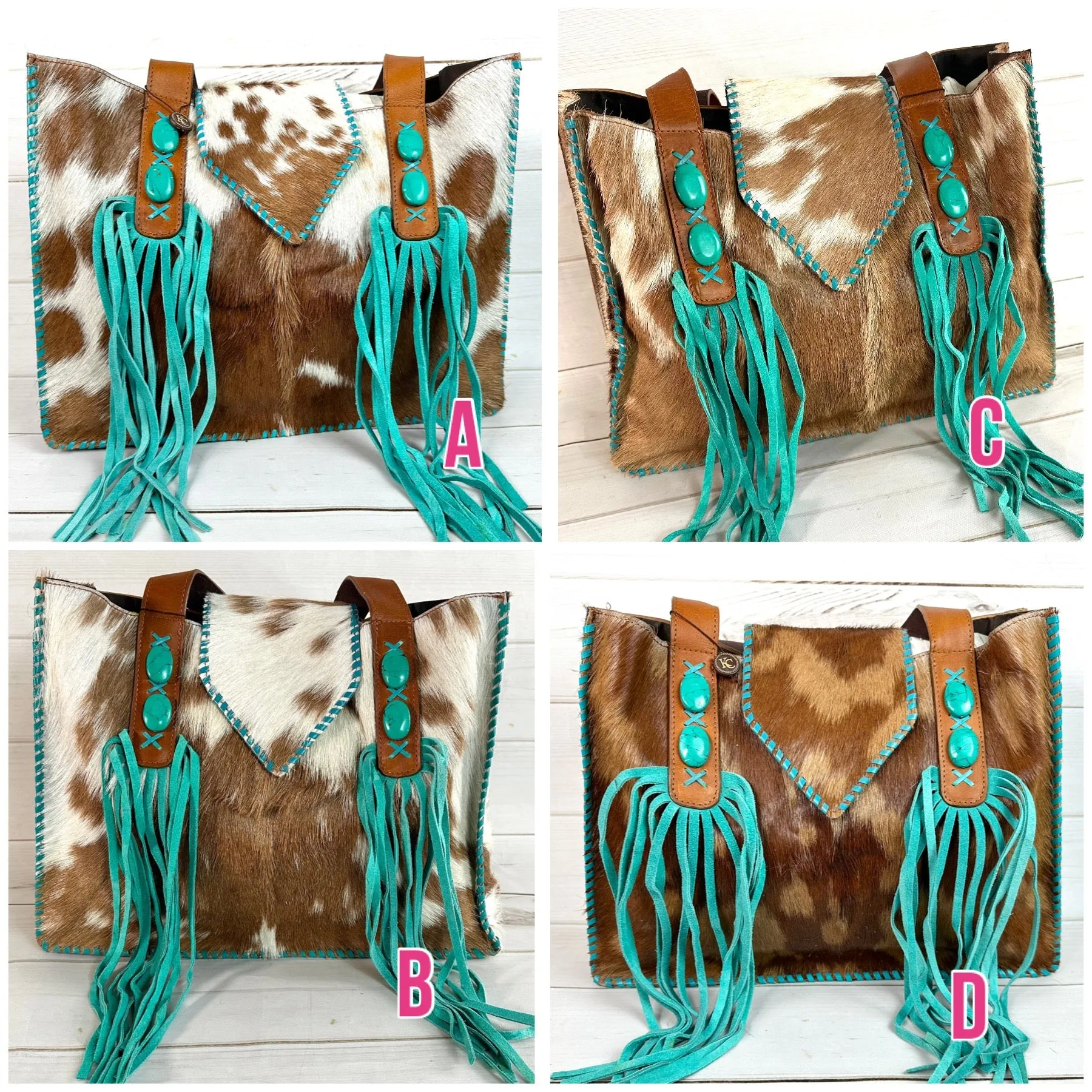 Cowgirl Brown Cowhide Turquoise Fringe Tote
