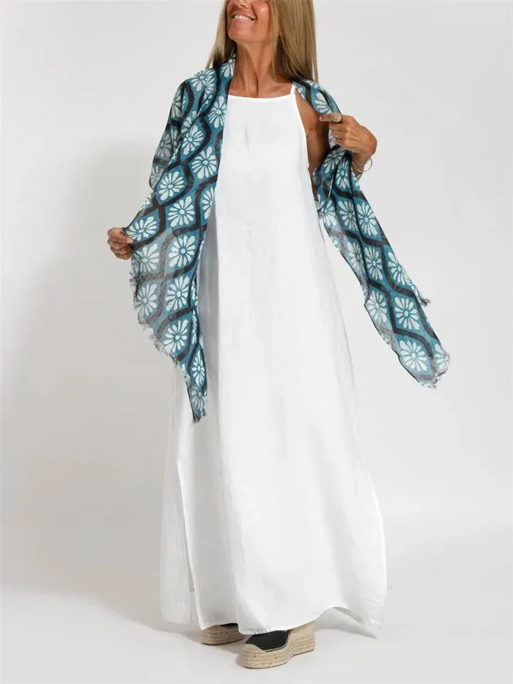 Cozy Flowy Cotton Linen Side Split Tank Dress for Women