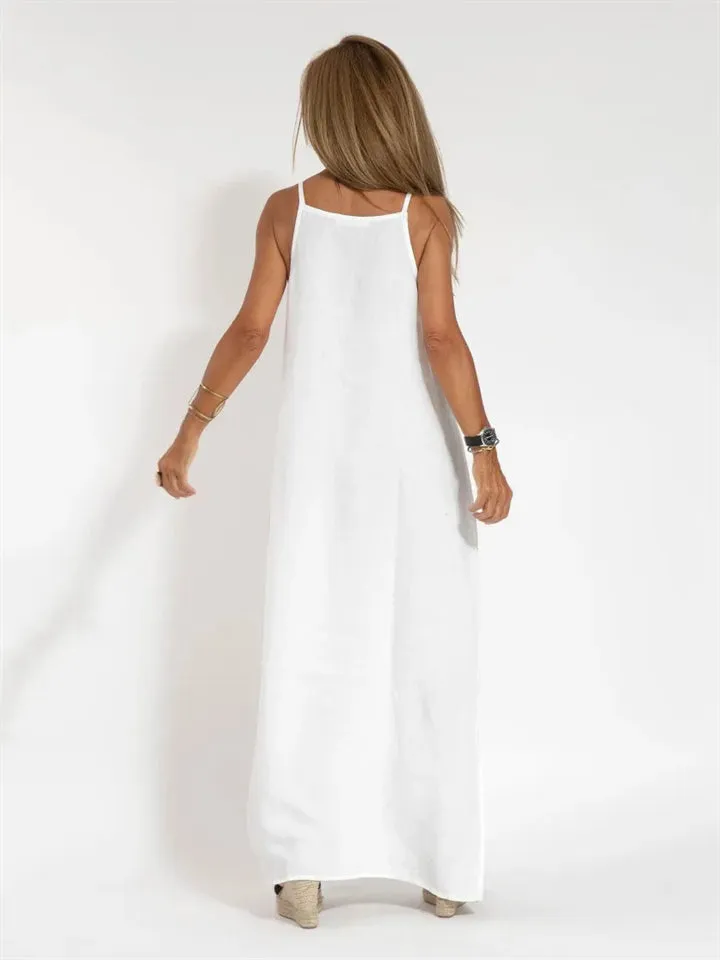Cozy Flowy Cotton Linen Side Split Tank Dress for Women