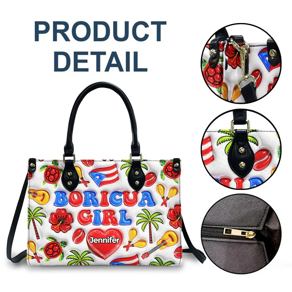 Custom Boricua Girl Leather Handbag Purse With Your Name
