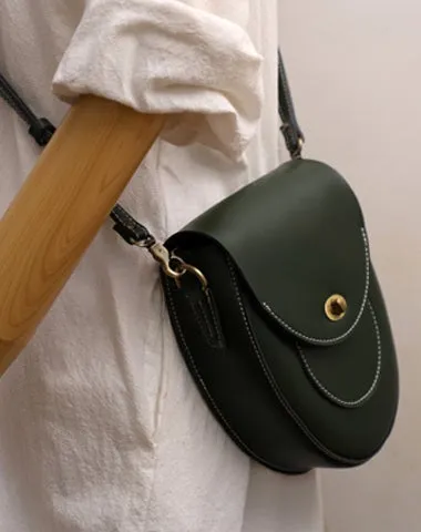 Cute Black LEATHER Saddle Side Bag WOMEN SHOULDER BAG Crossbody Saddle Purse FOR WOMEN