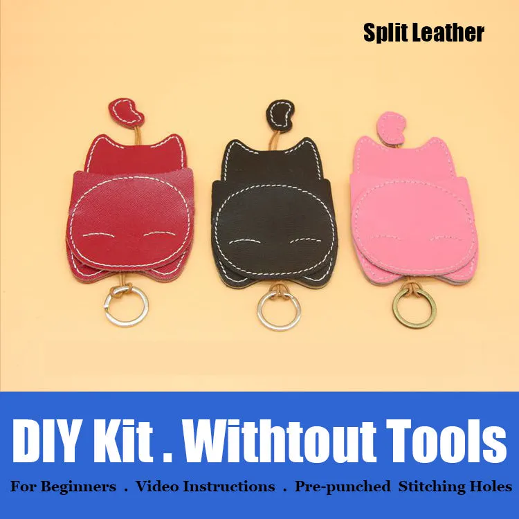 Cute DIY Leather Key Holder Kit DIY Eco Leather Project DIY Camel Leather Womens KeyChain DIY Leather KeyRing Kit