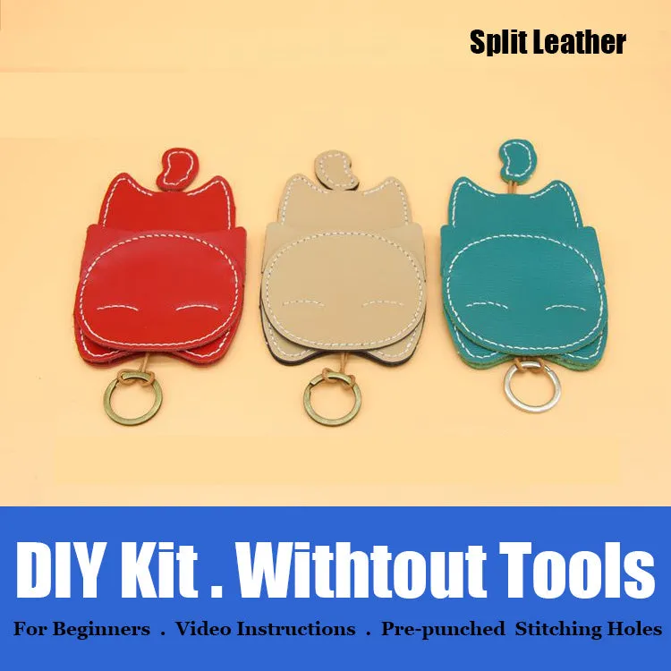 Cute DIY Leather Key Holder Kit DIY Eco Leather Project DIY Camel Leather Womens KeyChain DIY Leather KeyRing Kit