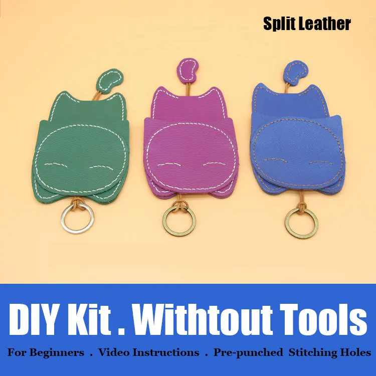Cute DIY Leather Key Holder Kit DIY Eco Leather Project DIY Camel Leather Womens KeyChain DIY Leather KeyRing Kit