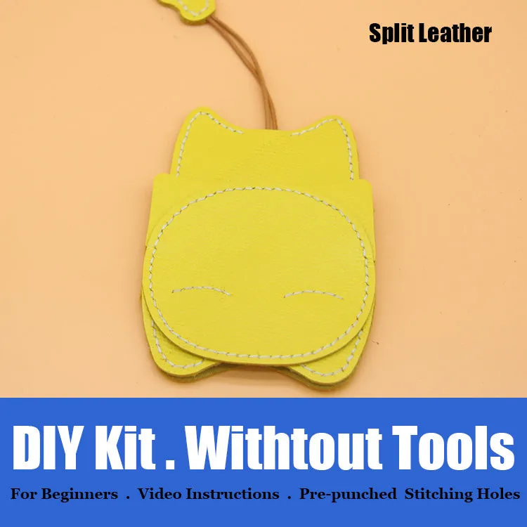 Cute DIY Leather Key Holder Kit DIY Eco Leather Project DIY Camel Leather Womens KeyChain DIY Leather KeyRing Kit