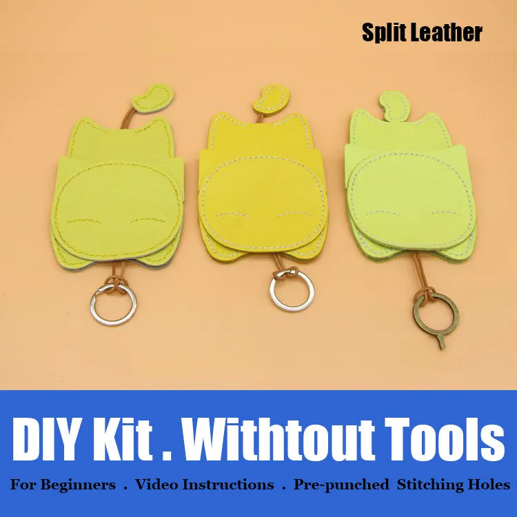 Cute DIY Leather Key Holder Kit DIY Eco Leather Project DIY Camel Leather Womens KeyChain DIY Leather KeyRing Kit