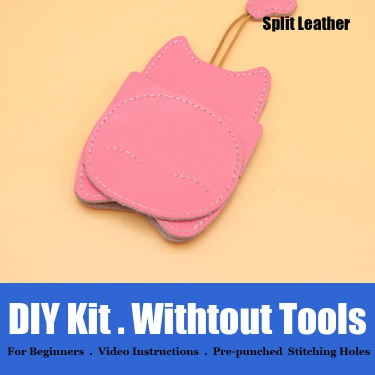 Cute DIY Leather Key Holder Kit DIY Eco Leather Project DIY Camel Leather Womens KeyChain DIY Leather KeyRing Kit
