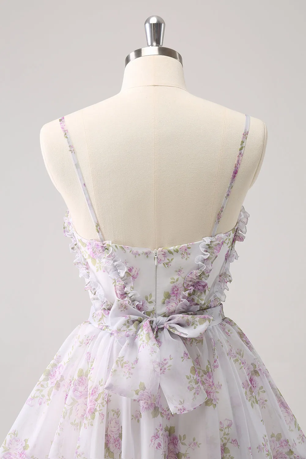 Cute Yellow A Line Cut Out Tiered Print Floral Homecoming Dress with Ruffles