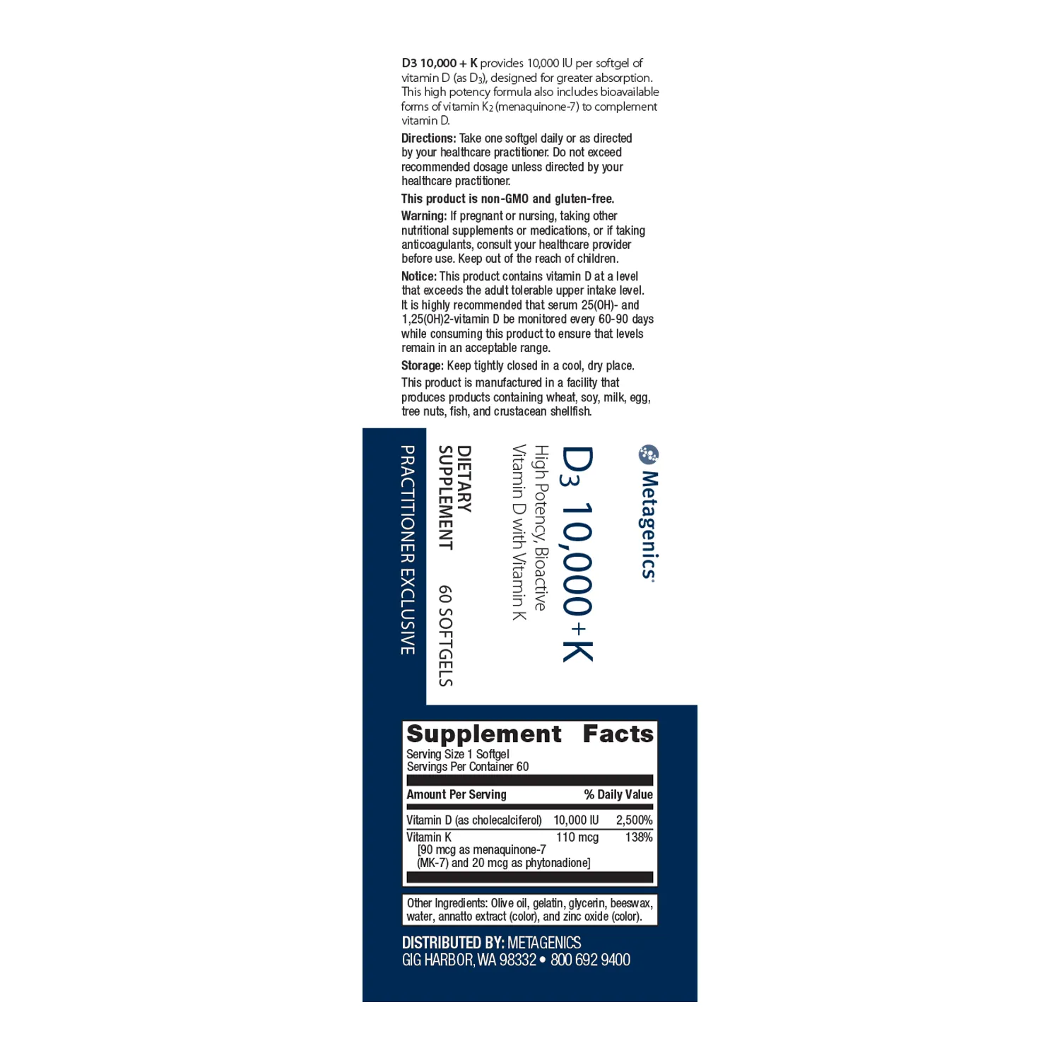 D3 10,000   K <br>High Potency, Bioactive Vitamin D with Vitamin K