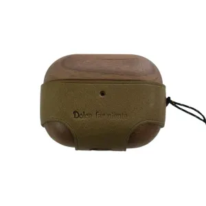 Dark Green Wood Leather AirPods Pro Case with Strap Leather 1,2 AirPods Case Airpod Case Cover