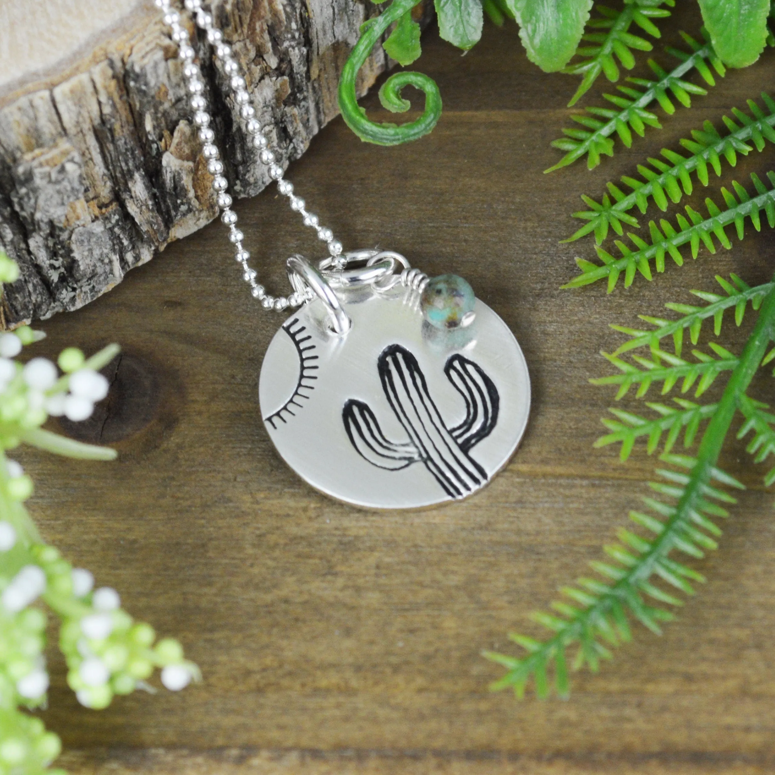 Desert Saguaro Necklace with Genuine Turquoise