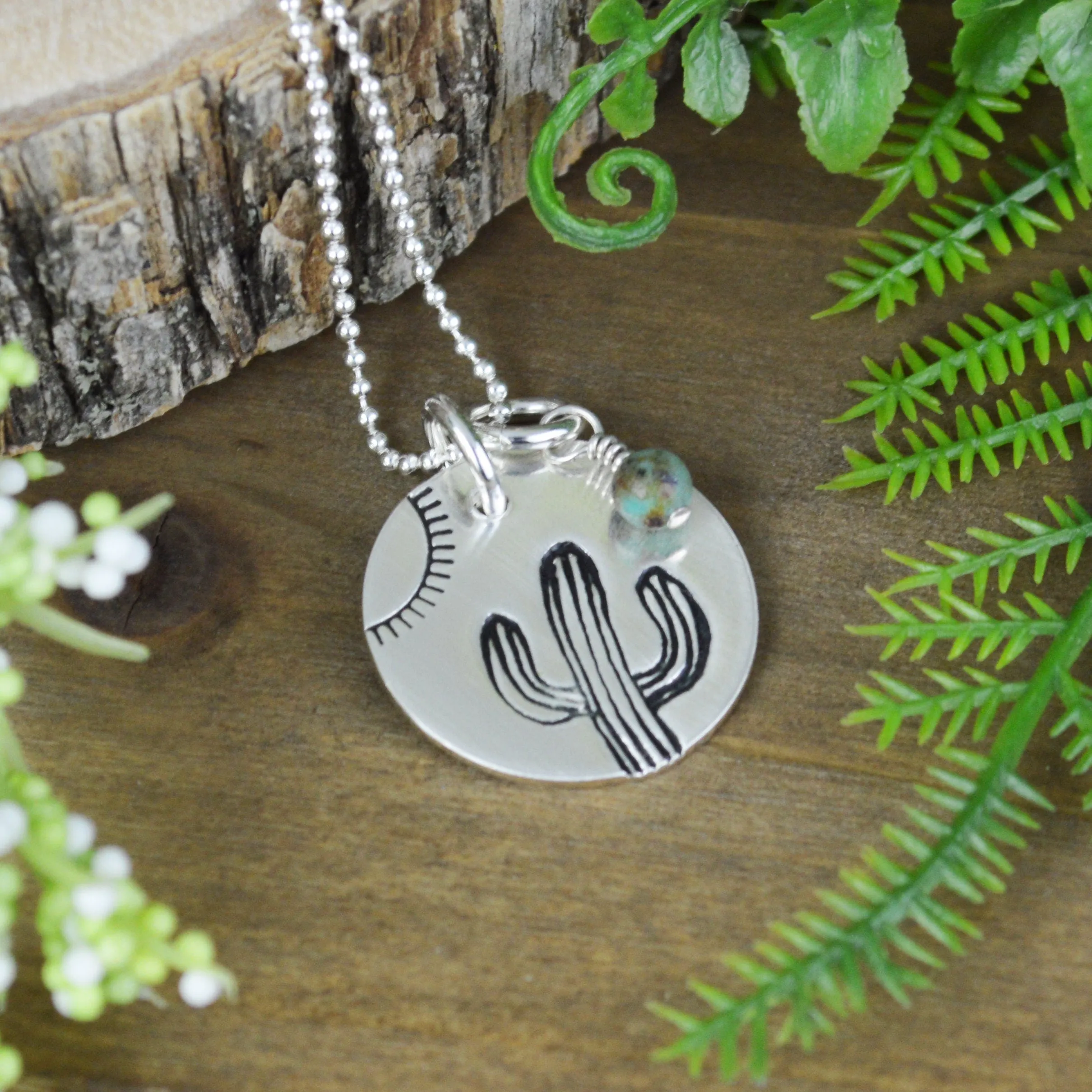 Desert Saguaro Necklace with Genuine Turquoise
