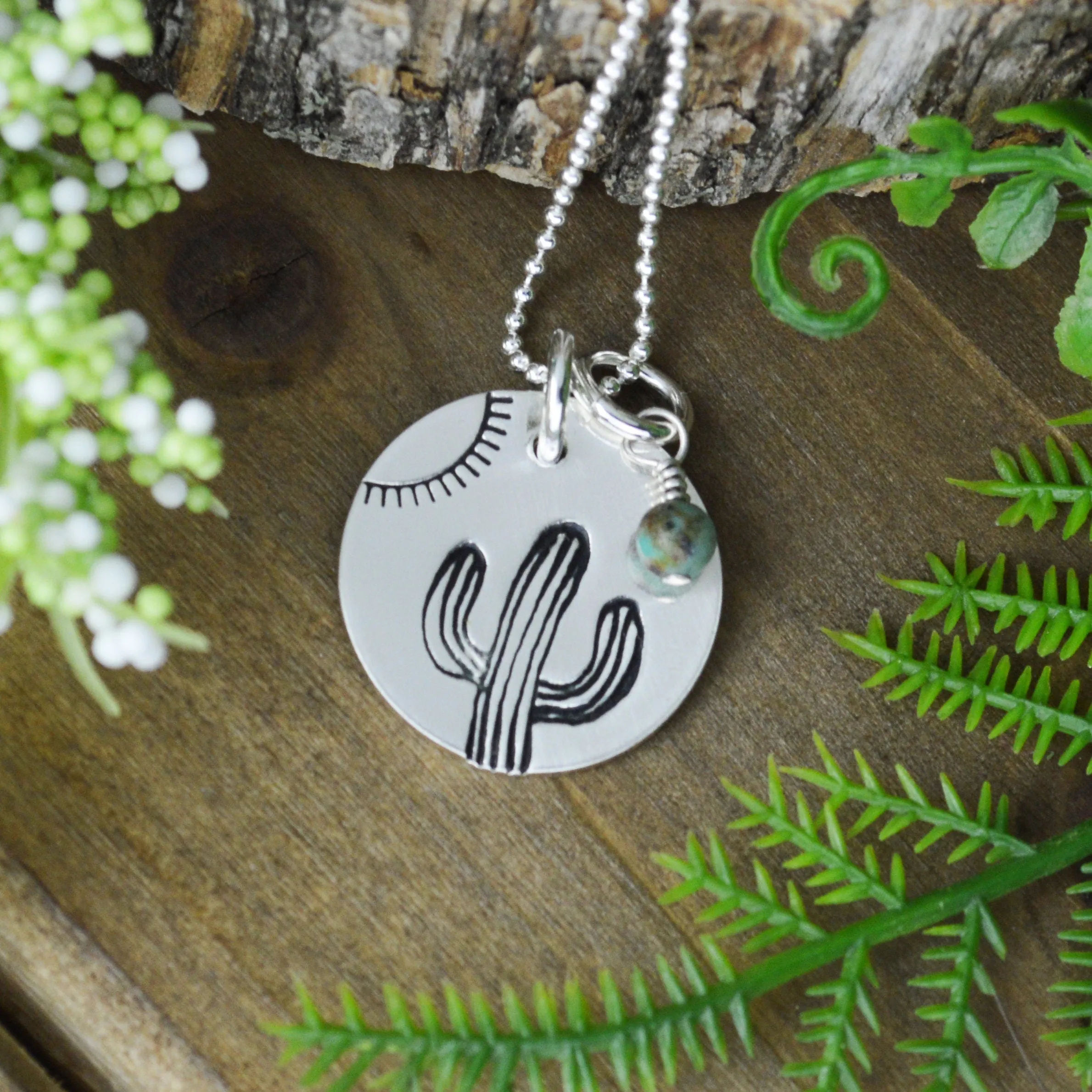 Desert Saguaro Necklace with Genuine Turquoise