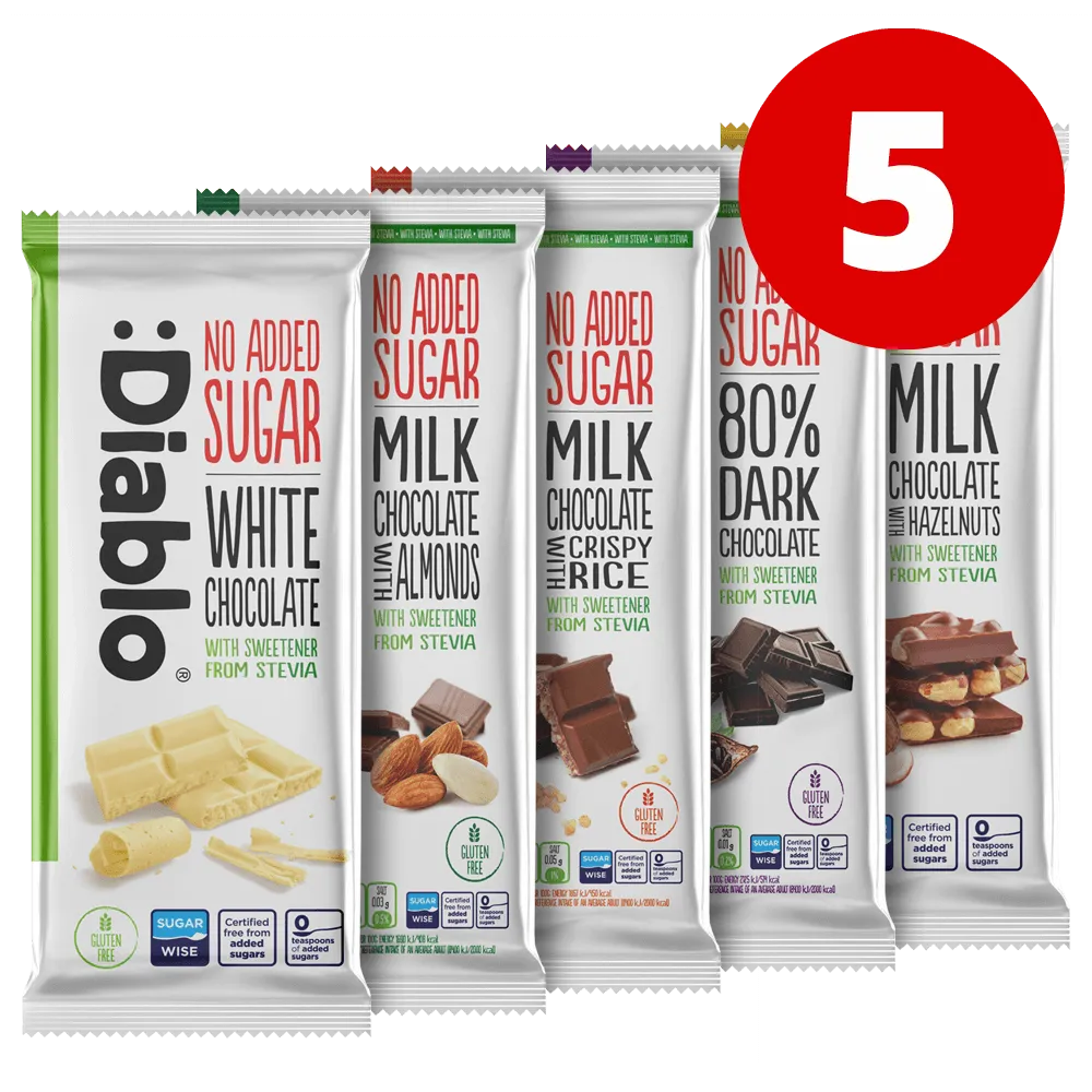 Diablo Chocolate Mixed - 5x75g. (No Added Sugar)