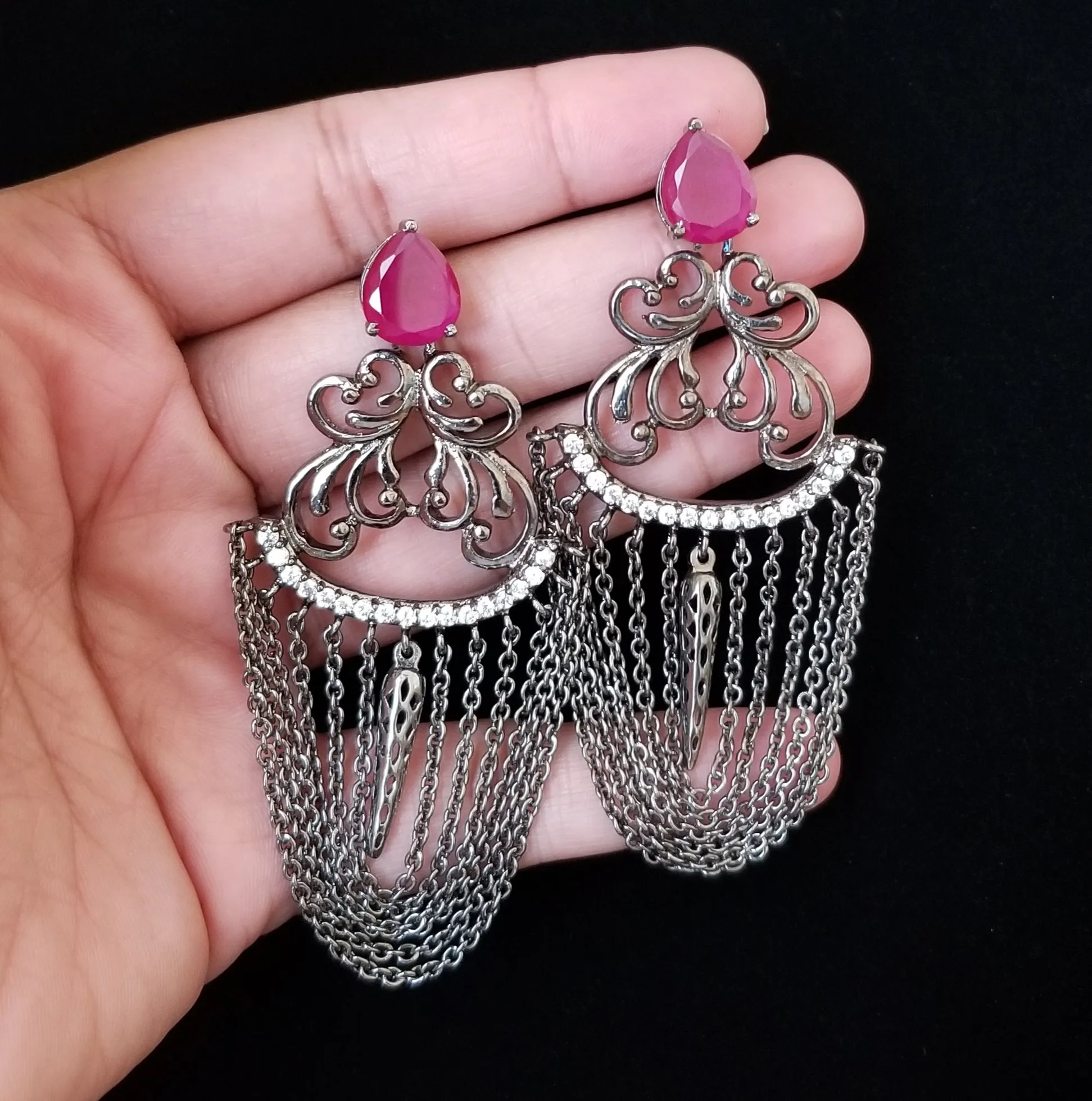 Divya SK Cz Trendy Earring With Black Plating FB 30