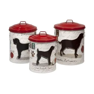 Dog Food Storage Canisters w/Dog Images&Red lids - Set of 3