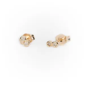Double Diamond Bezel Studs in 14k Yellow Gold