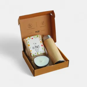 EcoThrive Sustainable Gift Hamper - Upcycled Luxury Coconut shell candle | Sustainable Bamboo Bottle | Grow Kit