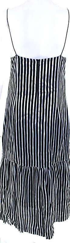 Elizabeth & James NY. Navy Blue Striped Viscose Drop Waist Midi Dress
