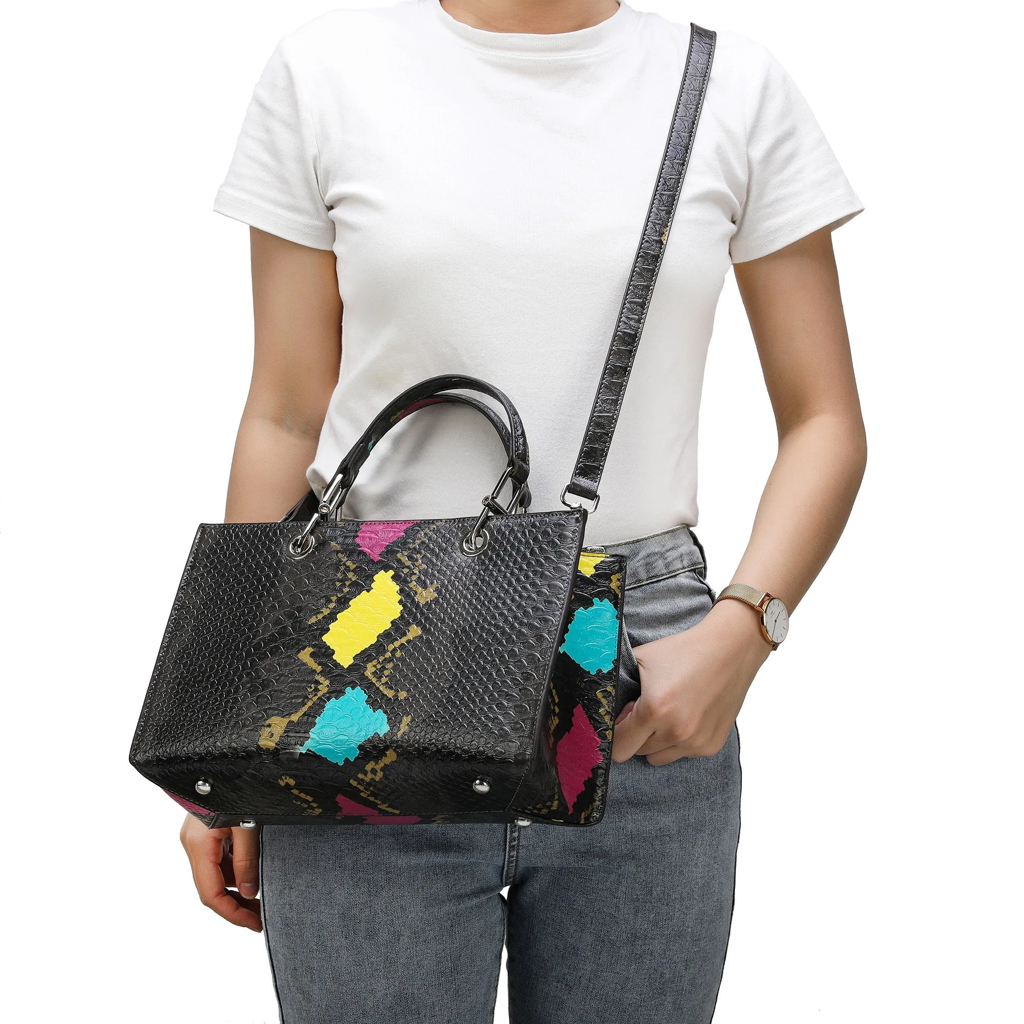 Embossed Leather Top-Handle/Tote Bag