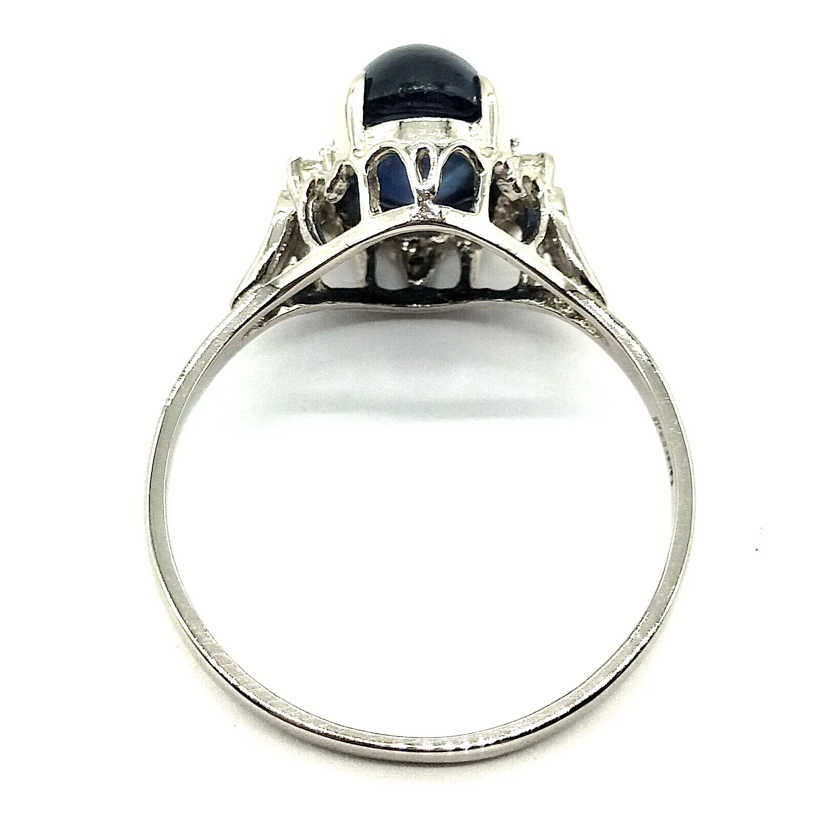 Estate Vintage Blue Sapphire w/Diamonds Platinum Band Hallmarked SZ 6 1/4