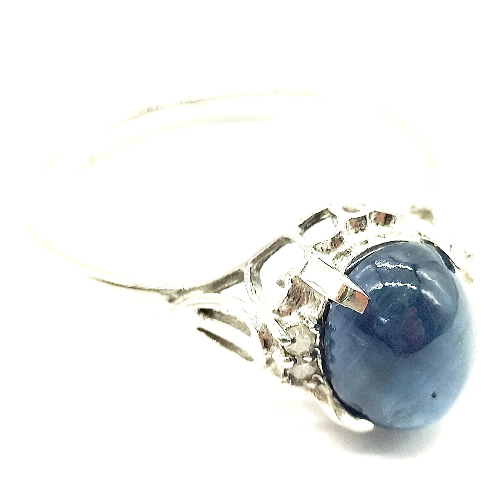 Estate Vintage Blue Sapphire w/Diamonds Platinum Band Hallmarked SZ 6 1/4
