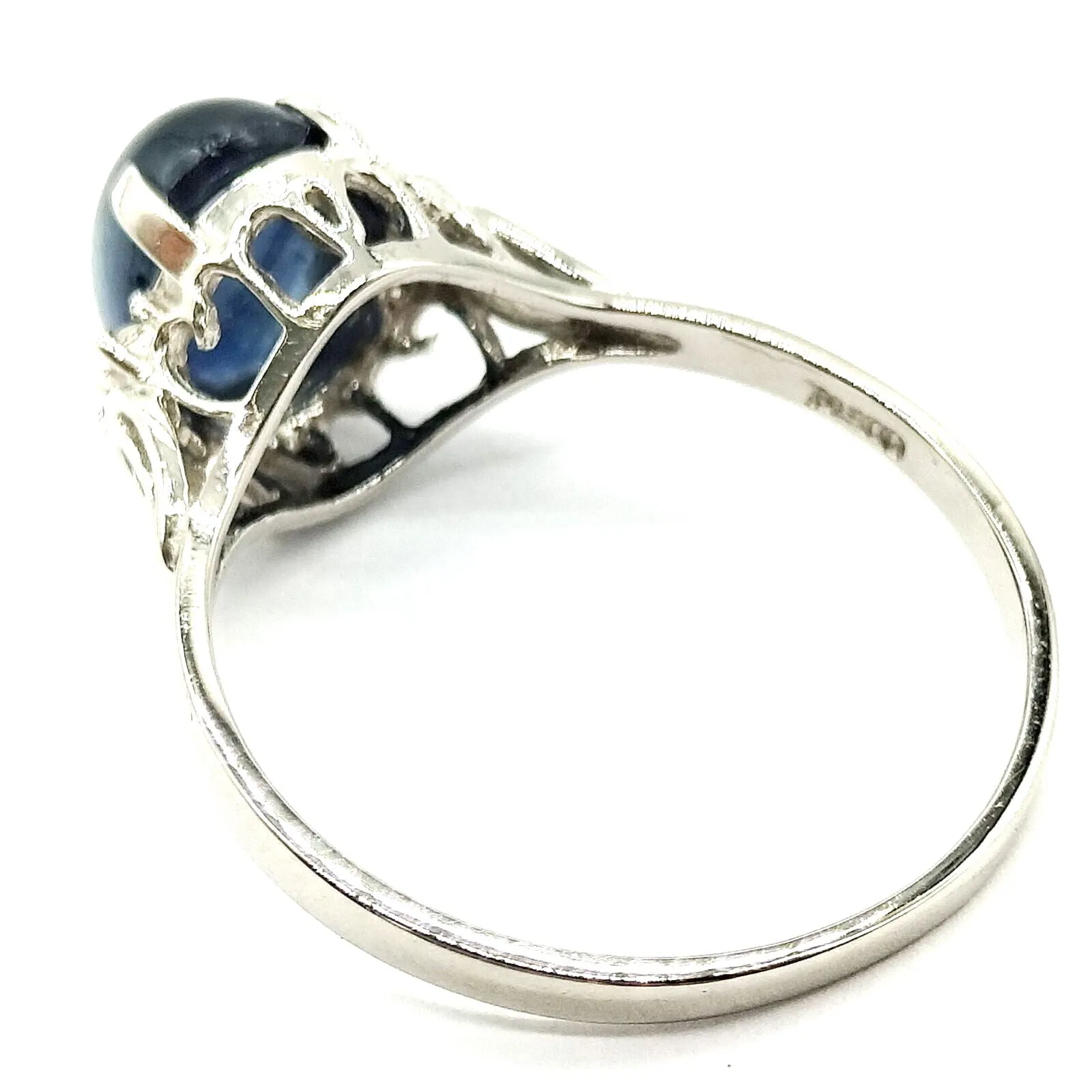 Estate Vintage Blue Sapphire w/Diamonds Platinum Band Hallmarked SZ 6 1/4