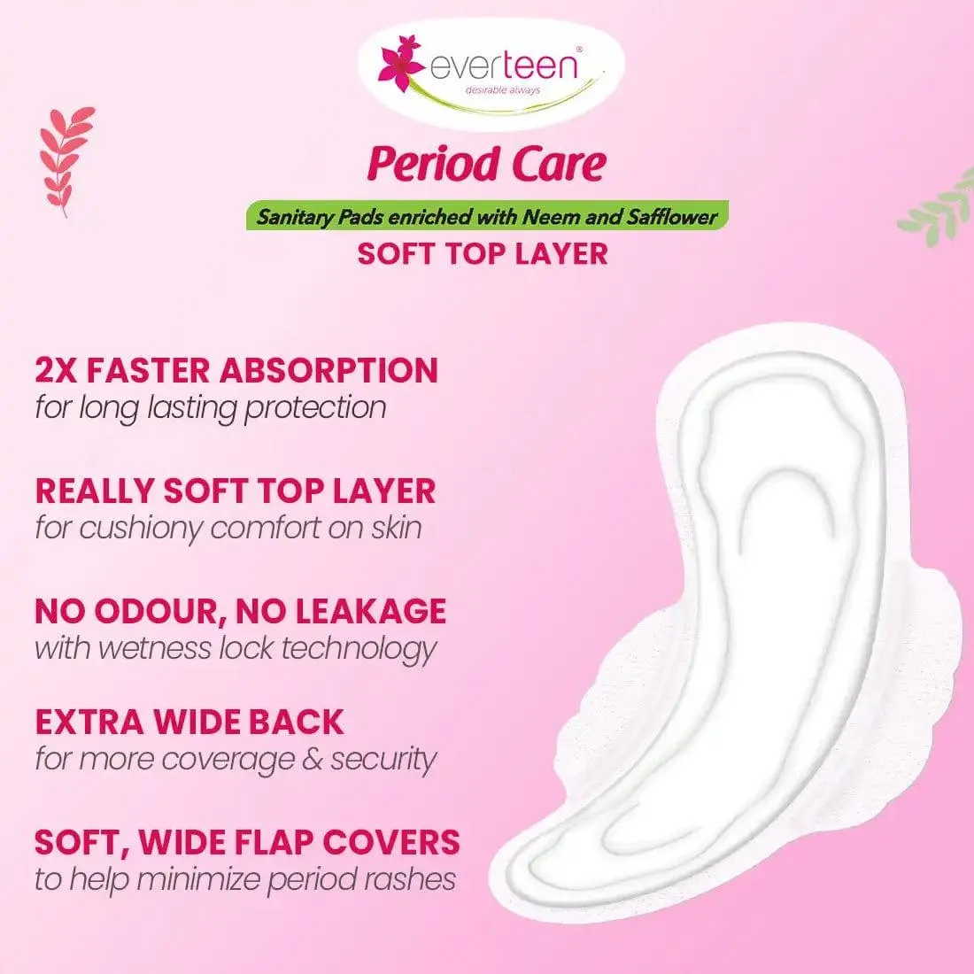 everteen Period Care XL Soft 40 Sanitary Pads Enriched with Neem and Safflower For Medium Flow