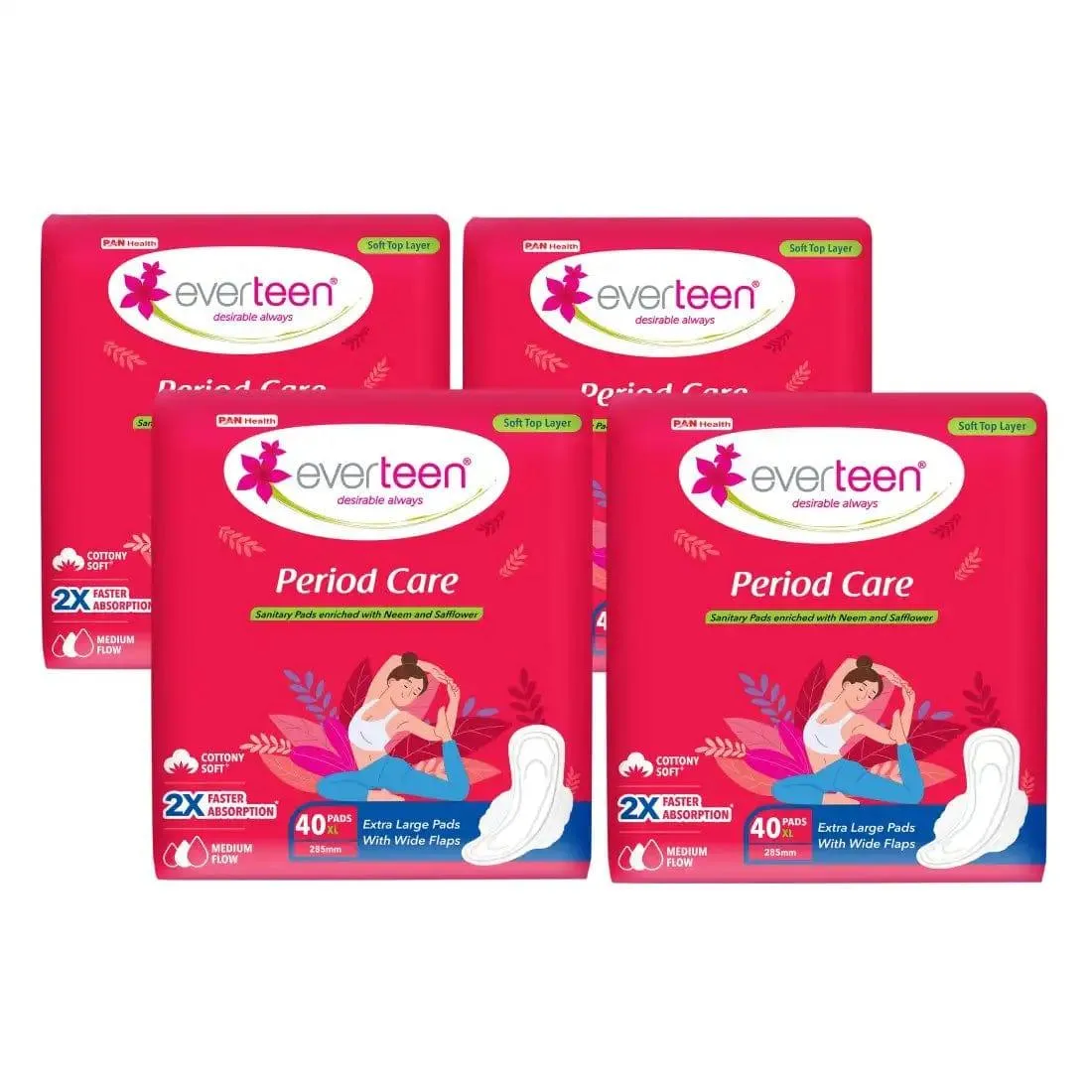 everteen Period Care XL Soft 40 Sanitary Pads Enriched with Neem and Safflower For Medium Flow