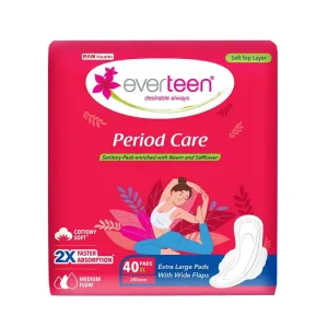 everteen Period Care XL Soft 40 Sanitary Pads Enriched with Neem and Safflower For Medium Flow