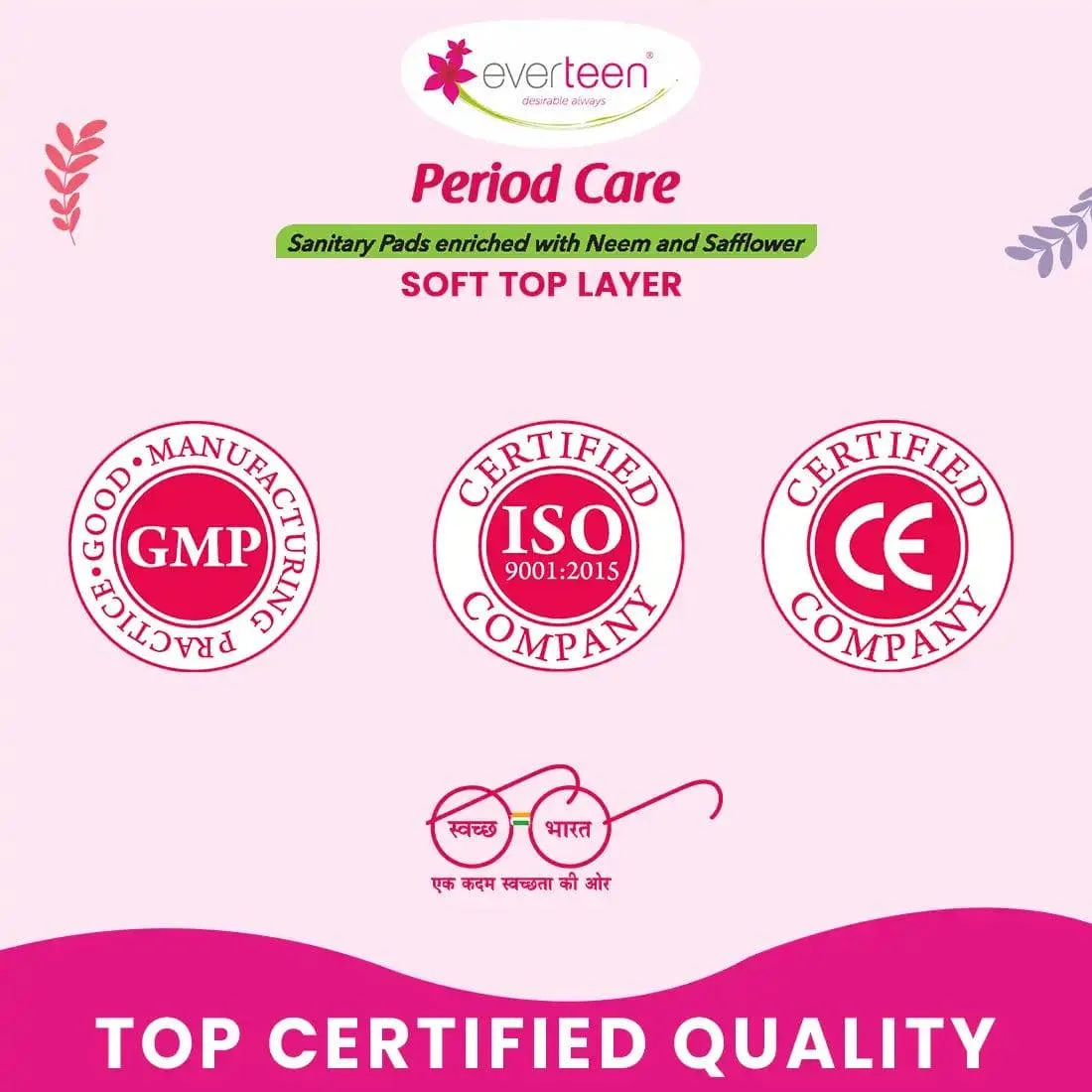 everteen Period Care XL Soft 40 Sanitary Pads Enriched with Neem and Safflower For Medium Flow