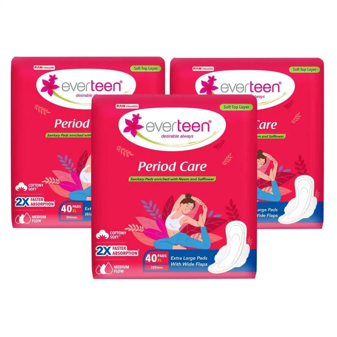 everteen Period Care XL Soft 40 Sanitary Pads Enriched with Neem and Safflower For Medium Flow