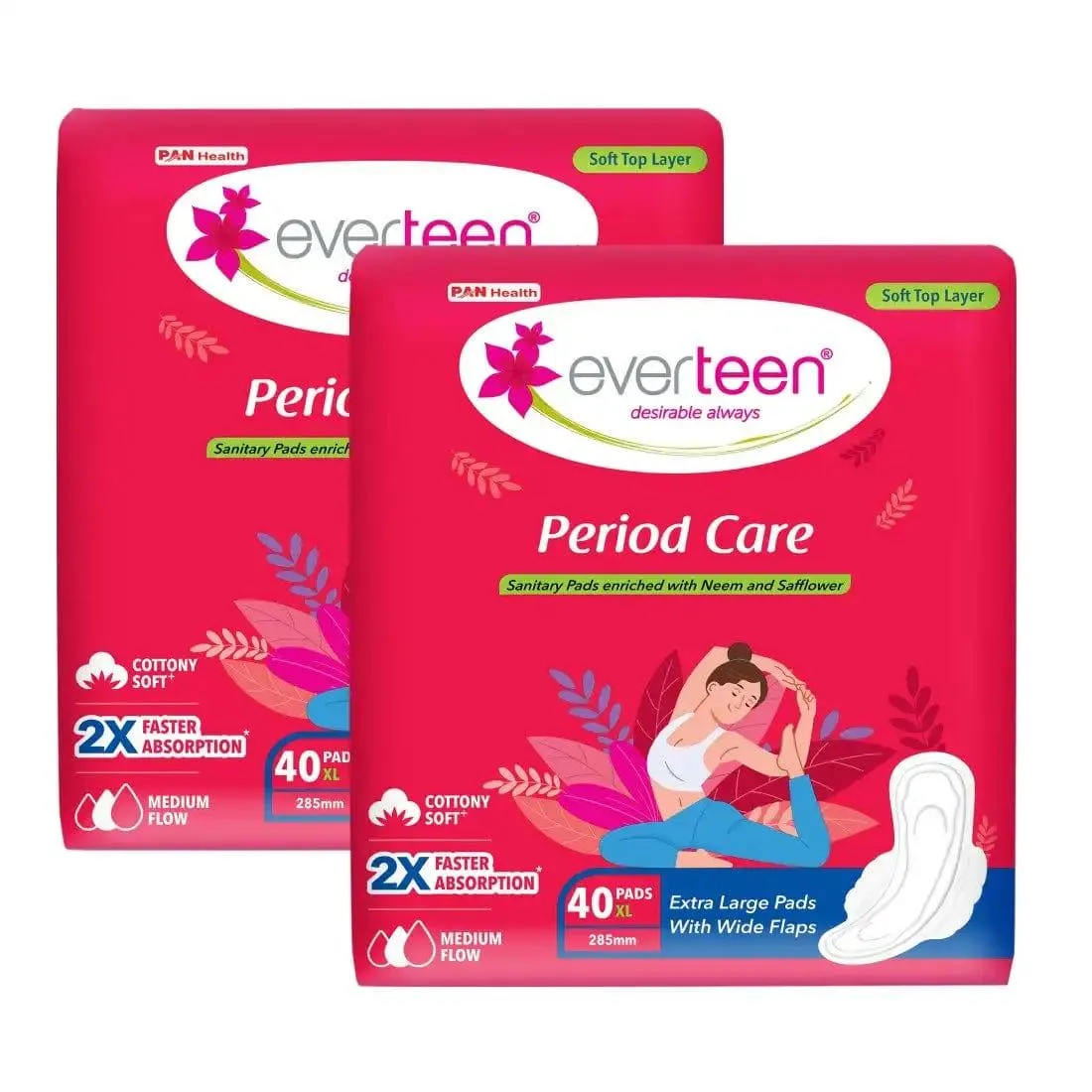 everteen Period Care XL Soft 40 Sanitary Pads Enriched with Neem and Safflower For Medium Flow