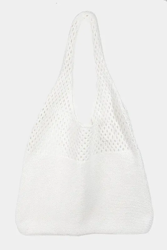Fame Half Pointelle Knit Tote Bag