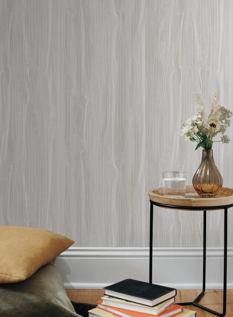 Fantasy Faux Bois Wallpaper Grey/White (60 sq.ft.)